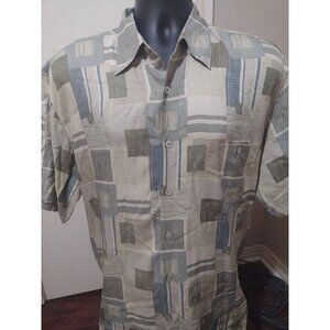 Tori Richard Mens 100% Silk Large L Short Sleeve Shirt Geometric Multicolor